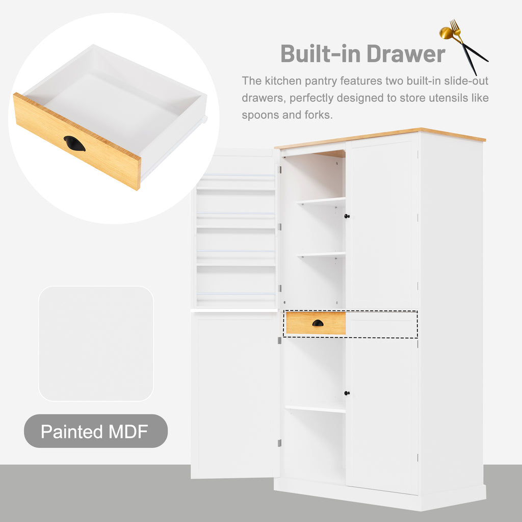 [Assembly Video Provided]TOPMAX 40.2x20x71.3inch High Freestanding Kitchen Pantry Large Cupboard Storage Cabinet with 2 Drawers, 2 Adjustable Shelves, 8 Door Shelves for Kitchen, Dining Room,White - Grand Goldman Shop