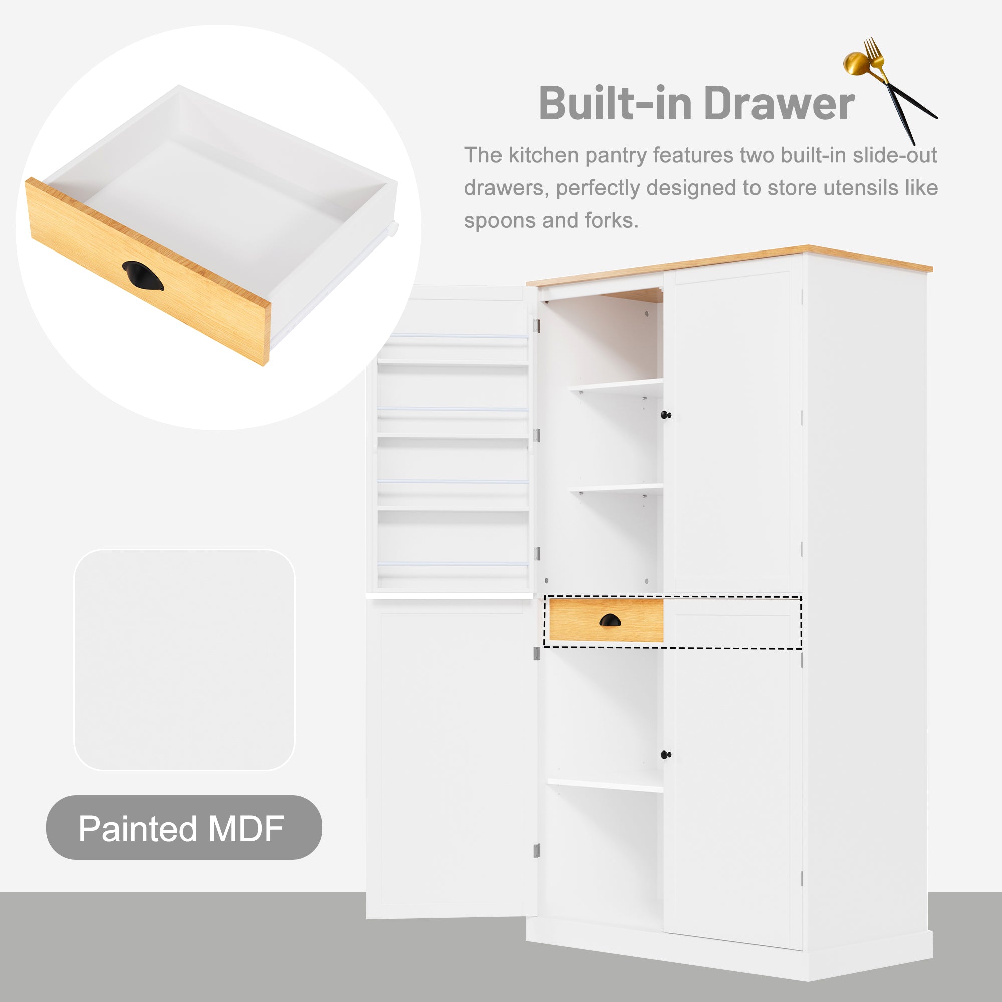 [Assembly Video Provided]TOPMAX 40.2x20x71.3inch High Freestanding Kitchen Pantry Large Cupboard Storage Cabinet with 2 Drawers, 2 Adjustable Shelves, 8 Door Shelves for Kitchen, Dining Room,White - Grand Goldman Shop