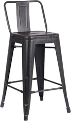 24' Sanded Matte Black Industrial Contemporary Rustic Metal Barstools with Bucket Back, Set of 4 | Premium Home Decor - Grand