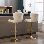 Set of 2  Bar Stools,with Chrome Footrest and Base Swivel Height Adjustable Mechanical Lifting Velvet + Golden Leg Simple Bar Stool-cream - Grand Goldman Shop