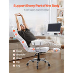 Reclining Office Chair with Footrest, Heavy Duty PU Leather Wide Office Chair, Big and Tall Executive Office Chairs with Lumb