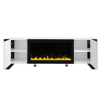 ON-TREND Modern TV Stand with 34.2' Non-heating Electric Fireplace, High Gloss Entertainment Center with 2 Cabinets, Media Console for TVs up to 78', White - Grand Goldman Shop