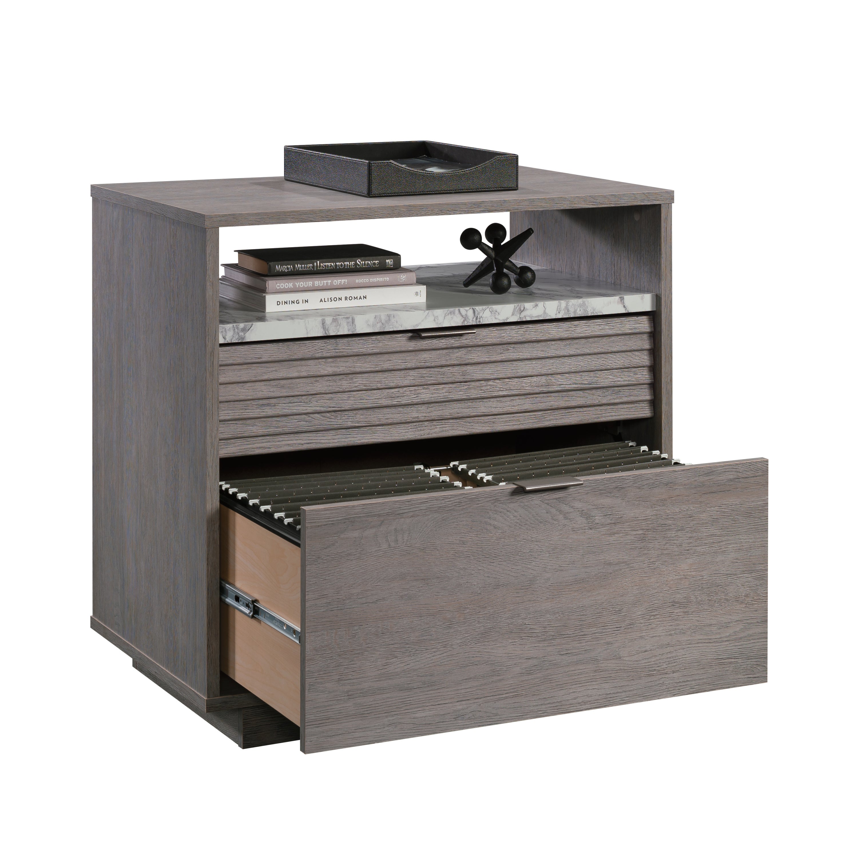 Lateral File with Two Drawers, Medium Gray finish | Premium Home Decor - Grand Goldman