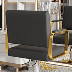 Hydraulic Salon Chair - 360° Swivel Barber Stylist Chair with Pump, Non-Tilting Design in Black and Gold PU Leather - Grand Goldman Shop