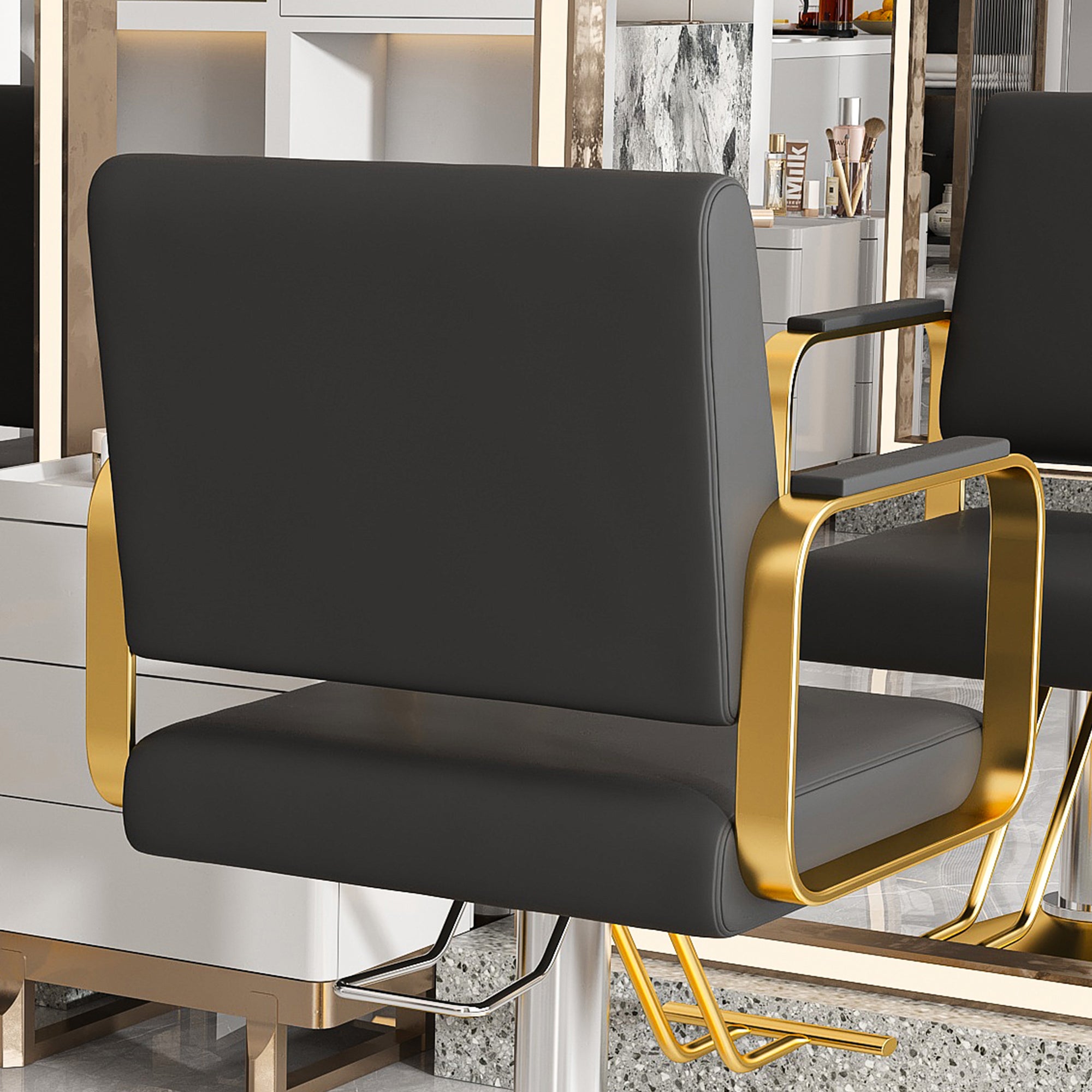 Hydraulic Salon Chair - 360° Swivel Barber Stylist Chair with Pump, Non-Tilting Design in Black and Gold PU Leather - Grand Goldman Shop