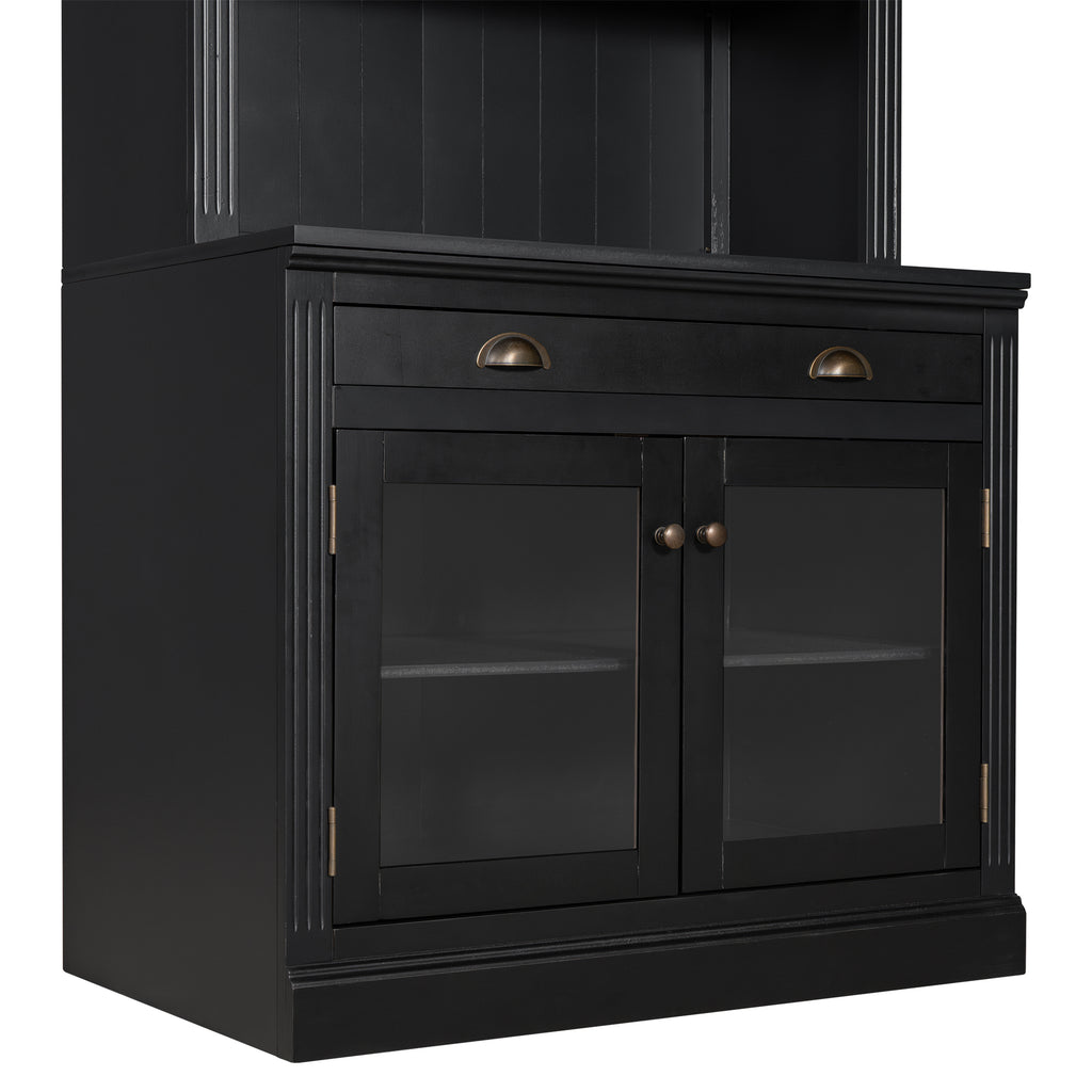 83.4'Tall Bookshelf with 3 pieces LED Lighting, Modern Bookcase with 2 Glass Doors and 1 Drawer,Storage Bookcase with Open Sh