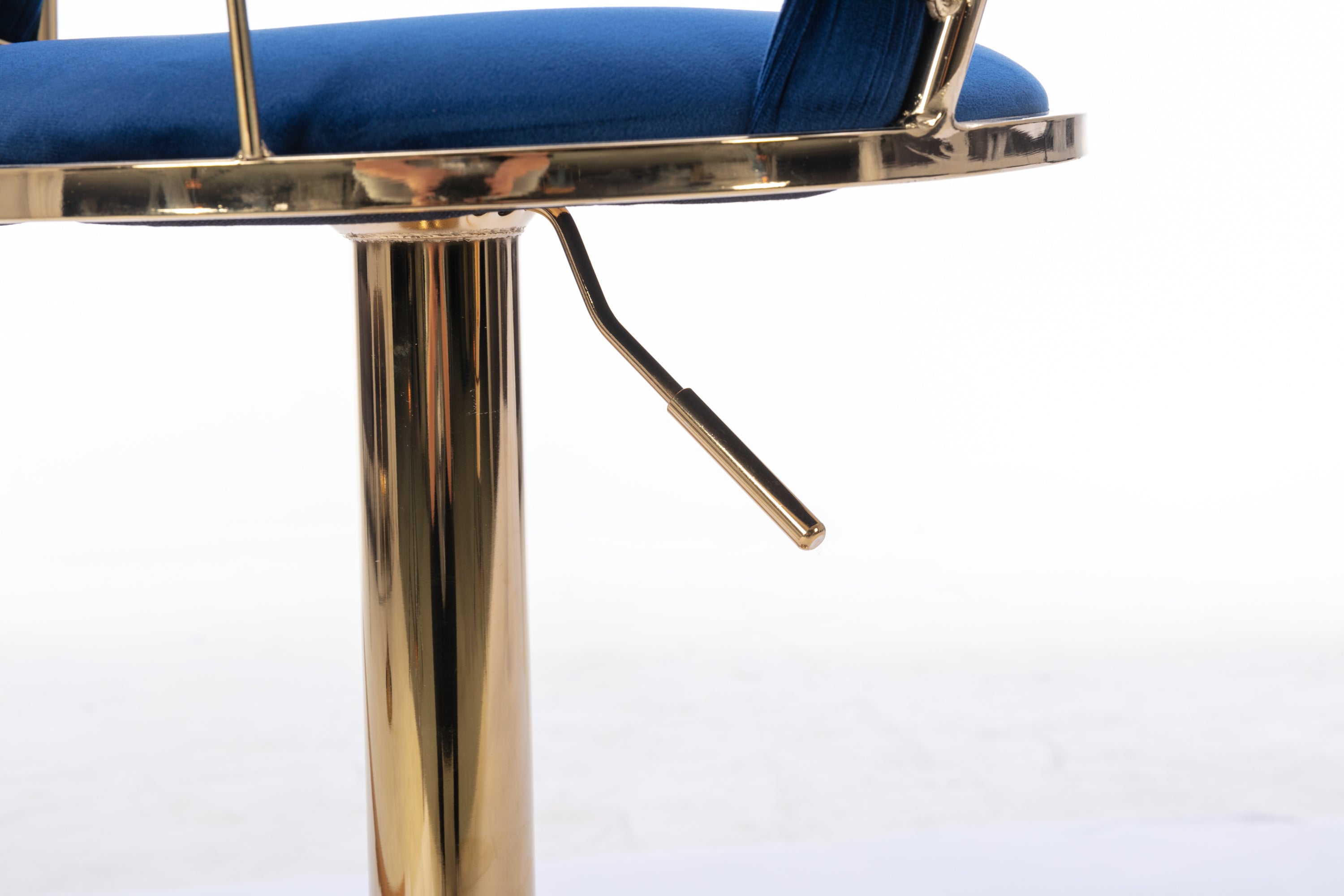 Set of 2  Bar Stools,with Chrome Footrest and Base Swivel Height Adjustable Mechanical Lifting Velvet + Golden Leg Simple Bar Stool-BLUE - Grand Goldman Shop