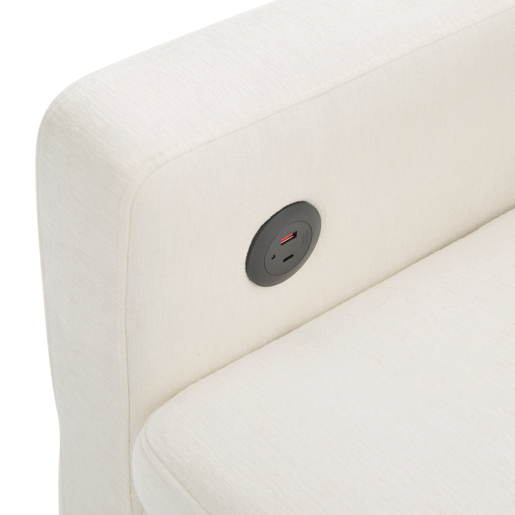 Convertible Sofa Bed 62.75' Loveseat with Adjustable Backrest and USB Ports in Beige Chenille Fabric - Grand Goldman Shop