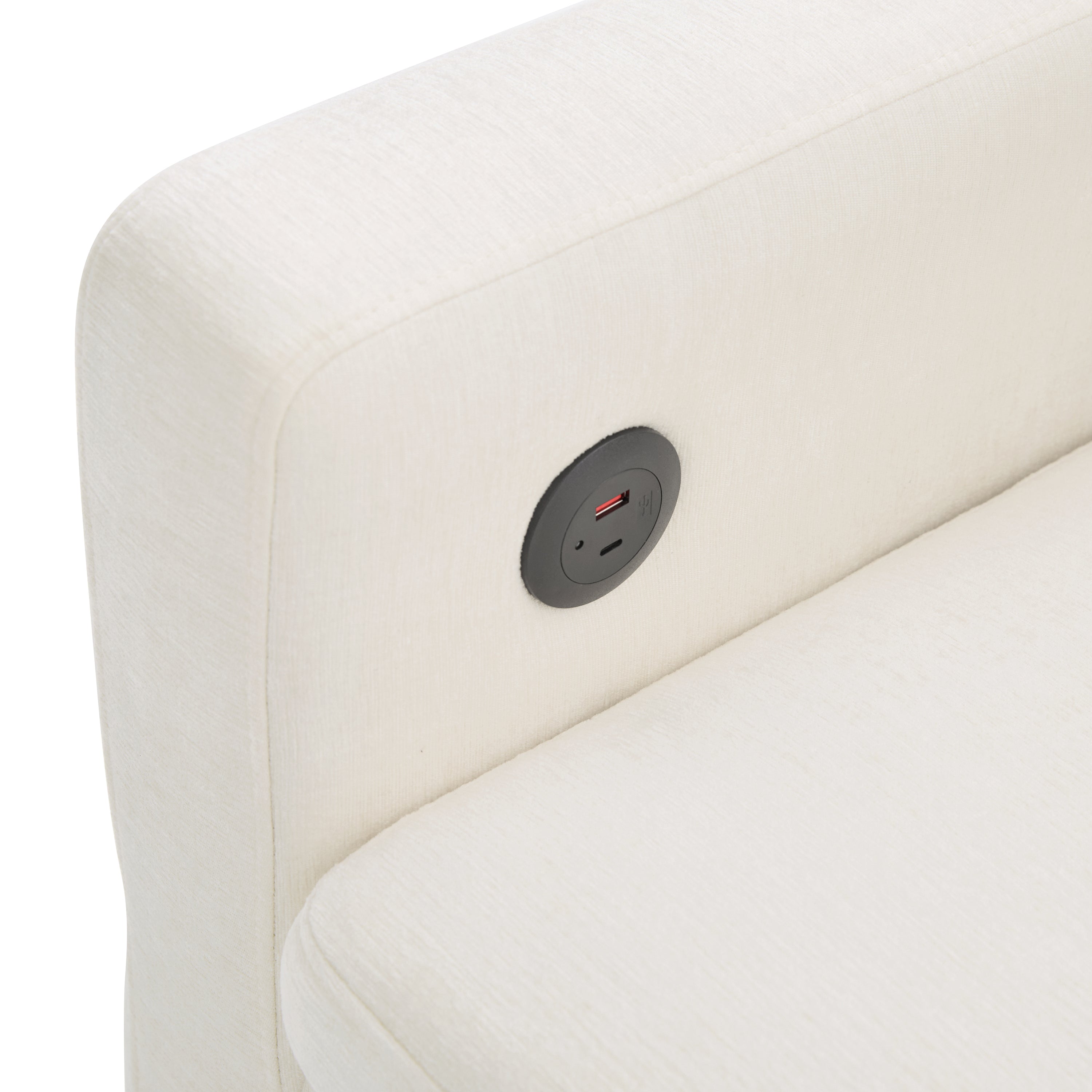 Convertible Sofa Bed 62.75' Loveseat with Adjustable Backrest and USB Ports in Beige Chenille Fabric - Grand Goldman Shop