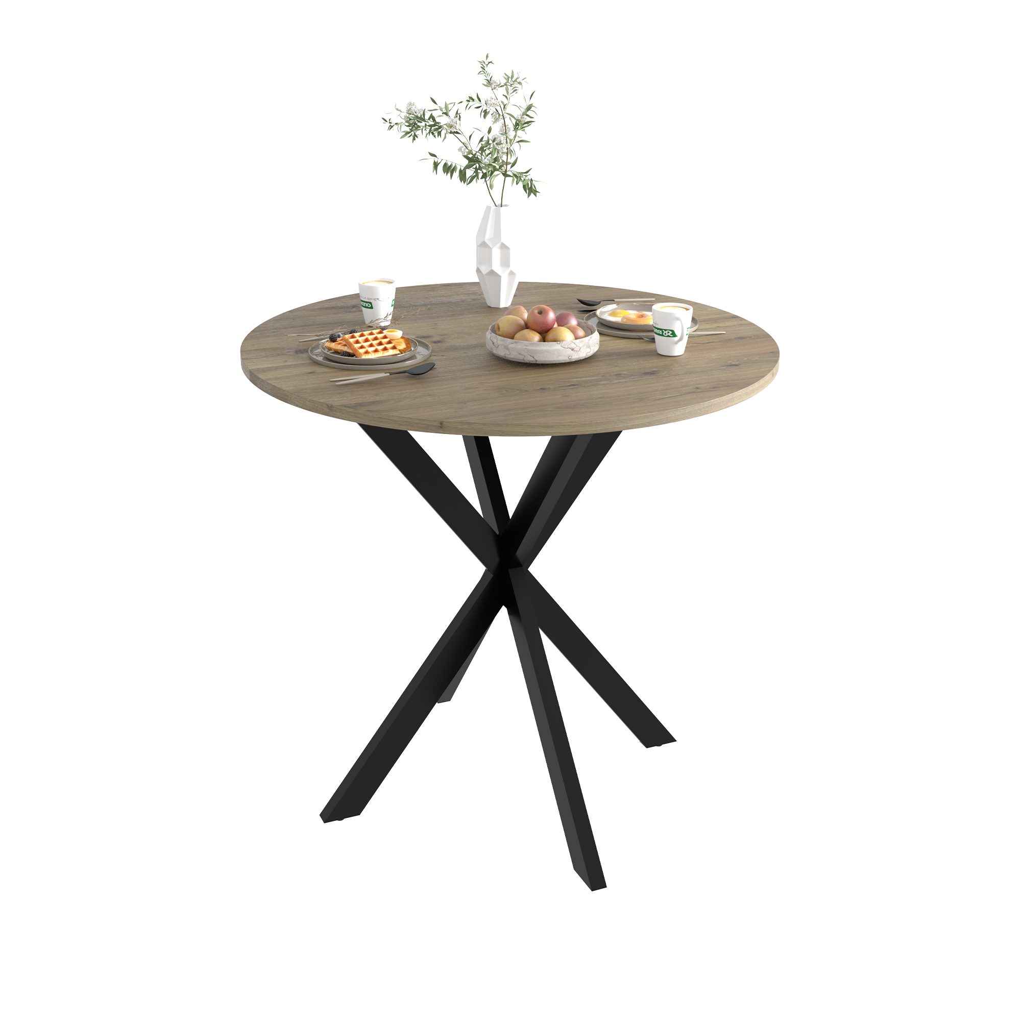 Modern 31.5 Inch Round Dining Table in Rustic Brown with Black Metal Legs, MDF Top for 2-4 People, Compact Kitchen or Dining Room Table - Grand Goldman Shop
