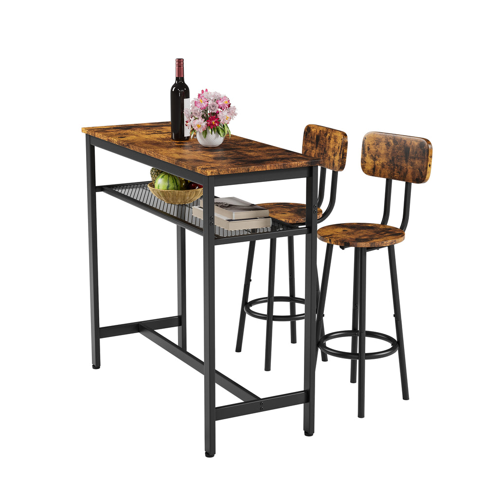Bar table, equipped with 2 bar stools , with backrest and partition (Rustic Brown) - Grand Goldman Shop
