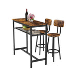 Bar table, equipped with 2 bar stools , with backrest and partition (Rustic Brown) - Grand Goldman Shop