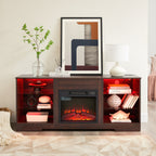 TV Stand Electric Fireplace TV Stand with Glass Shelves, 3D Fireplace TV Stand with LED Lights Wood with USB Charging Outlet Modern Television Table Center for TV up to 32-62' ESP 58''W*15.4''D*24.6 - Grand Goldman Shop