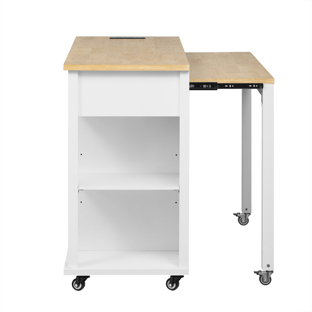 K&K 47 inch Kitchen Island with Extendable Dining Table, Rubber Wood Veneer Kitchen Table with Internal Storage Rack, Power Outlet, Kitchen island with Storage 2 Drawers 2 Cabinet,White - Grand Goldman Shop