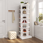 Modern 360 Rotating Shoe Cabinet 7 Layers Space Saver White Particle Board MDF - Grand Goldman Shop