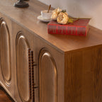 59.84' Gold-Toned 4-Door Sideboard Buffet Cabinet - Solid Wood & MDF Arched Door Storage Console Table for Dining Room/Living Room - Grand Goldman Shop