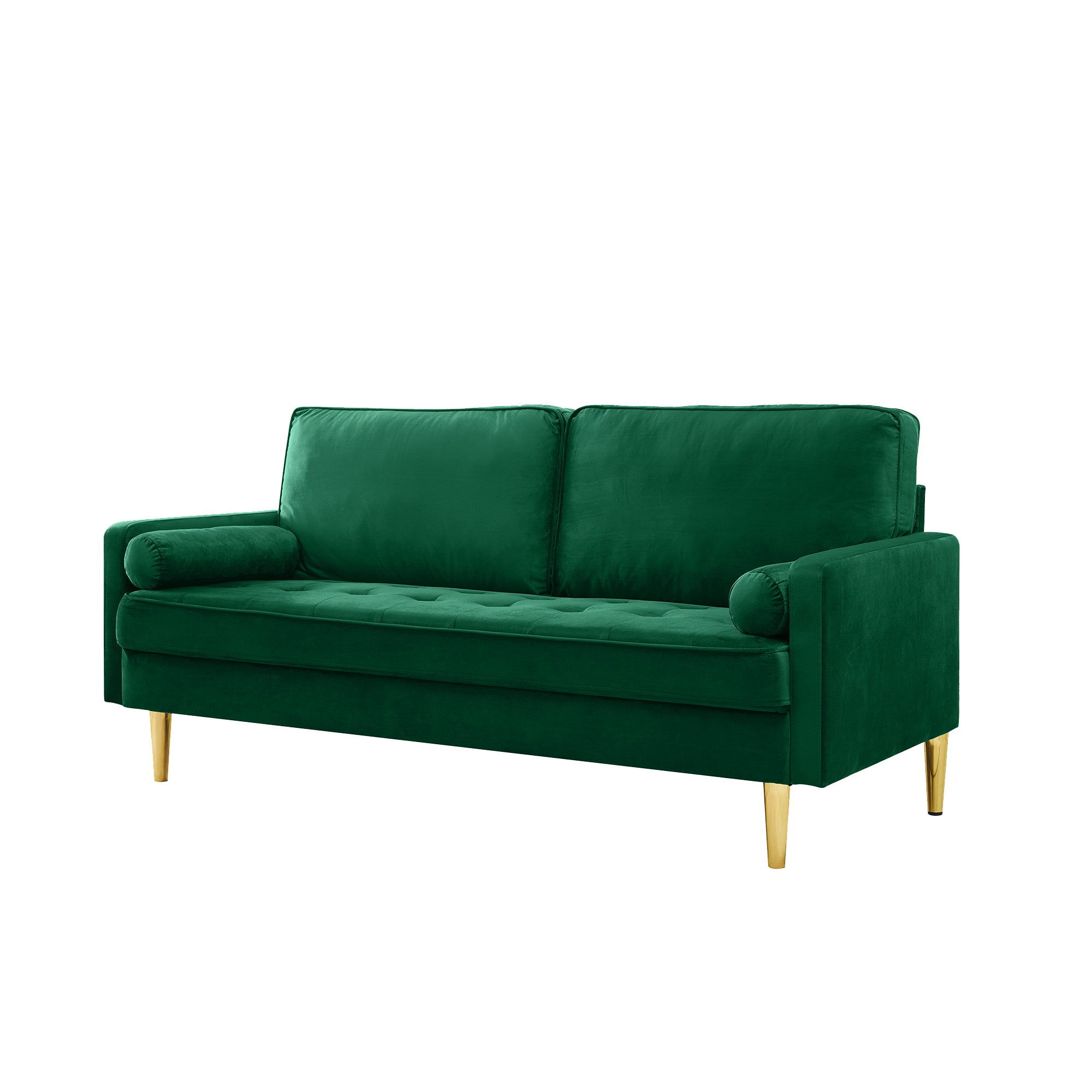 65-inch minimalist velvet sofa with metallic-coloured legs, complete with cushions, suitable for the living room or bedroom. - Grand Goldman Shop