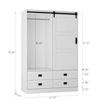Tall Bedroom Armoire Wardrobe Closet Clothing Storage Cabinet with Hanging Rod Barn Door Drawers Open Shelves - Grand Goldman Shop