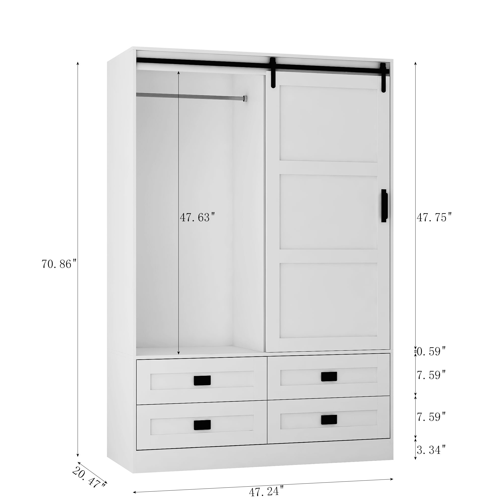 Tall Bedroom Armoire Wardrobe Closet Clothing Storage Cabinet with Hanging Rod Barn Door Drawers Open Shelves - Grand Goldman Shop