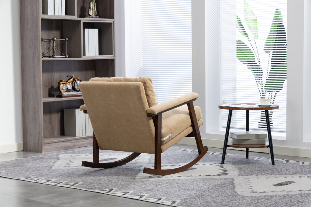 Mid Century Modern Accent Chair ,rocking chair with Wood Frame, Upholstered Living Room Chairs , Reading Armchair for Bedroom Sunroom - Grand Goldman Shop