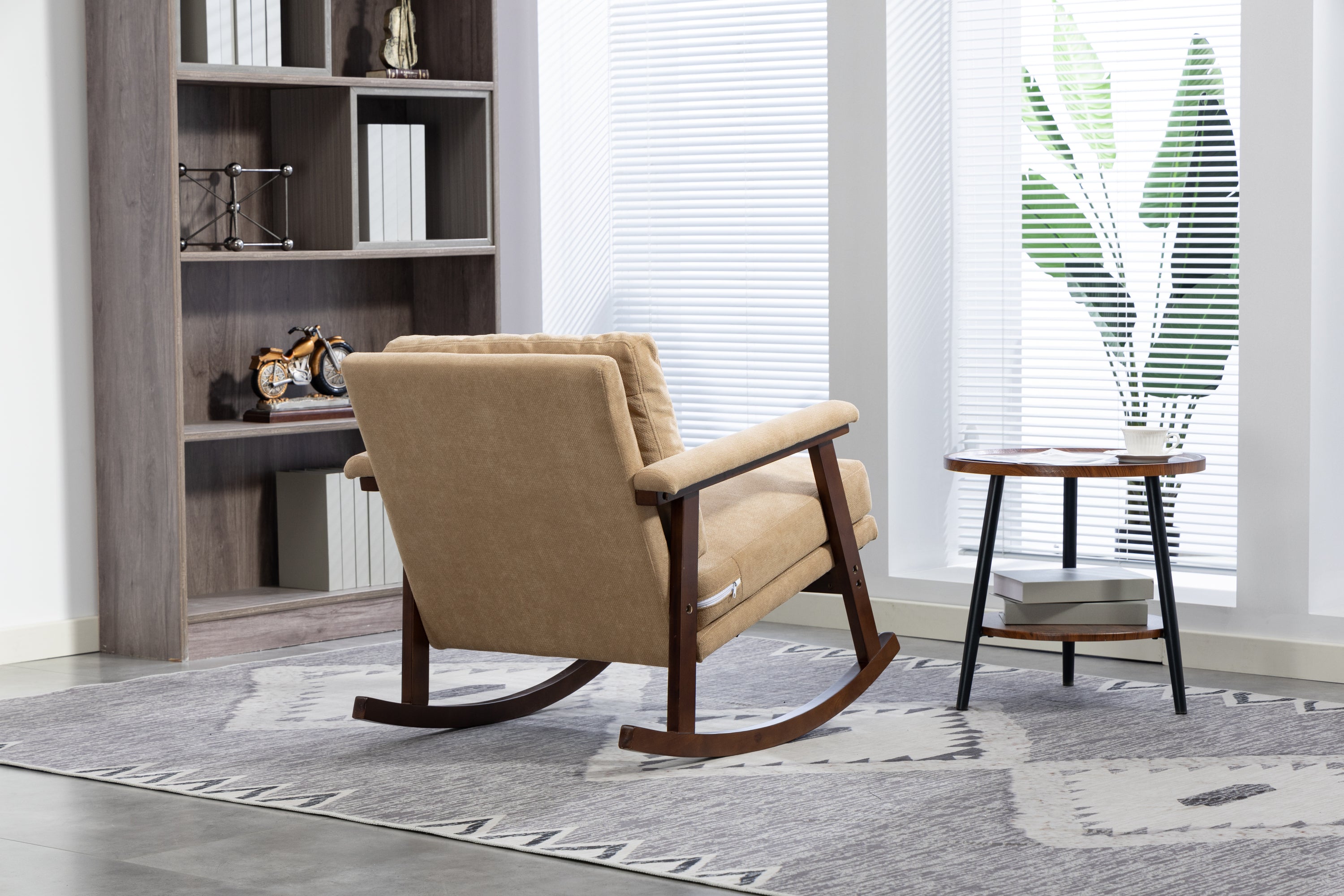 Mid Century Modern Accent Chair ,rocking chair with Wood Frame, Upholstered Living Room Chairs , Reading Armchair for Bedroom Sunroom - Grand Goldman Shop