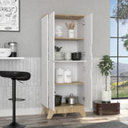 Pamplona Double Kitchen Pantry, Double Door, Four Legs, Four Shelves -Light Oak / White | Premium Home Decor - Grand Goldman