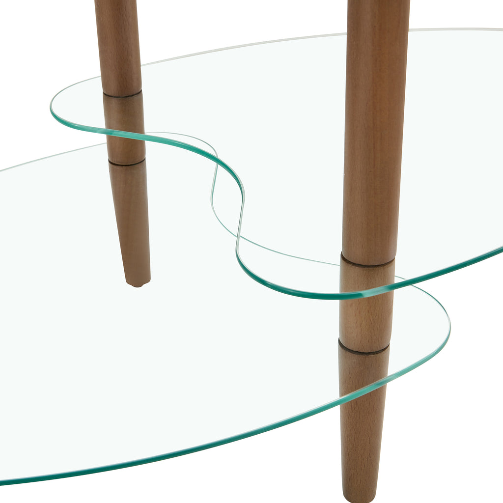 Modern Transparent Oval Glass Coffee Table with Oak Wood Legs, 3-Layer Design for Living Room - Grand Goldman Shop