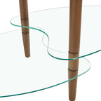 Modern Transparent Oval Glass Coffee Table with Oak Wood Legs, 3-Layer Design for Living Room - Grand Goldman Shop