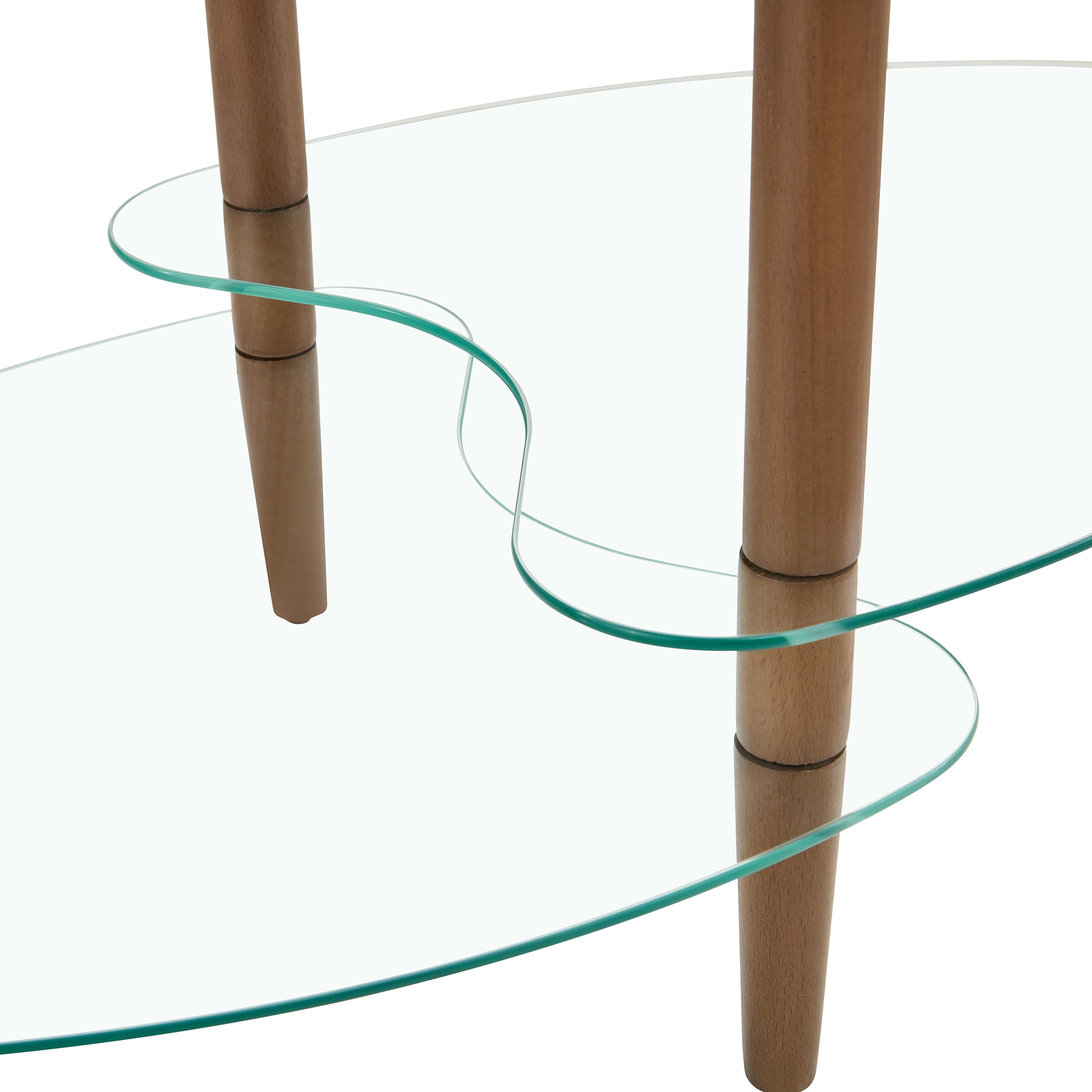 Modern Transparent Oval Glass Coffee Table with Oak Wood Legs, 3-Layer Design for Living Room - Grand Goldman Shop