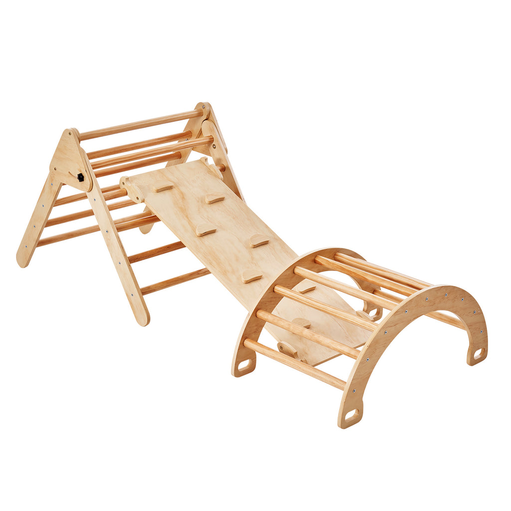 Pikler Triangle Set, 5 in 1 Toddler Climbing Toys Indoor Playground, Ramp, and Arch, Montessori Climbing Set with Triangle, L