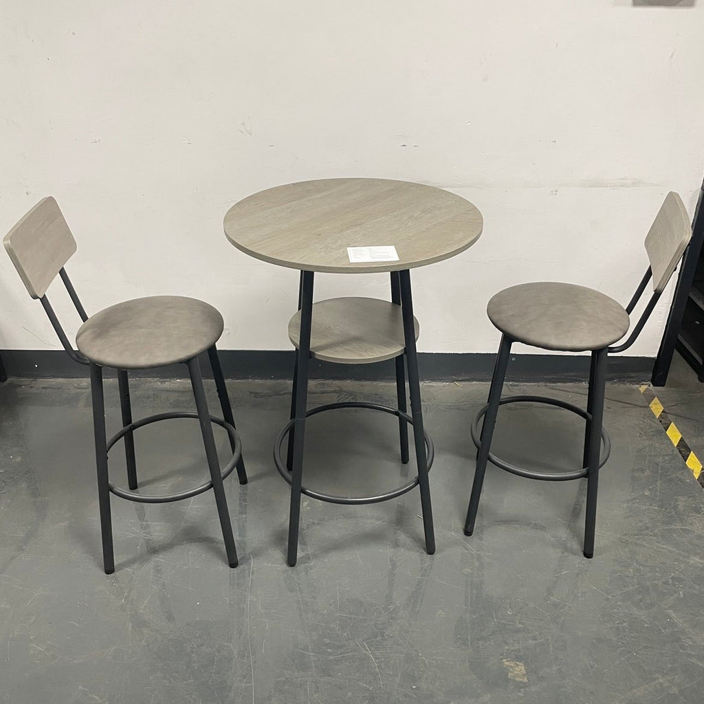Round bar stool set with shelf, upholstered stool with backrest Grey, 23.62'' W x 23.62'' D x 35.43'' H. - Grand Goldman Shop