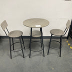 Round bar stool set with shelf, upholstered stool with backrest Grey, 23.62'' W x 23.62'' D x 35.43'' H. - Grand Goldman Shop