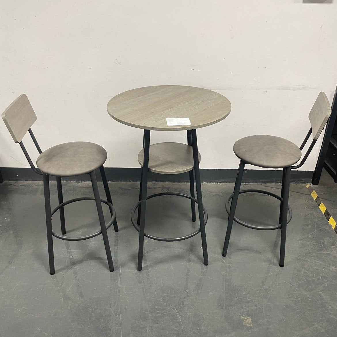 Round bar stool set with shelf, upholstered stool with backrest Grey, 23.62'' W x 23.62'' D x 35.43'' H. - Grand Goldman Shop