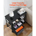 Mobile Metal File Cabinet with 3 Fabric Drawers and 2 Open Shelves Black - Grand Goldman
