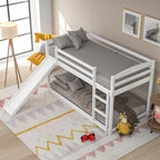 White Twin over Twin Bunk Bed with Convertible Slide and Ladder, Pine Wood and MDF, 79.3''L x 84.4''W x 46.5''H - Grand Goldman Shop