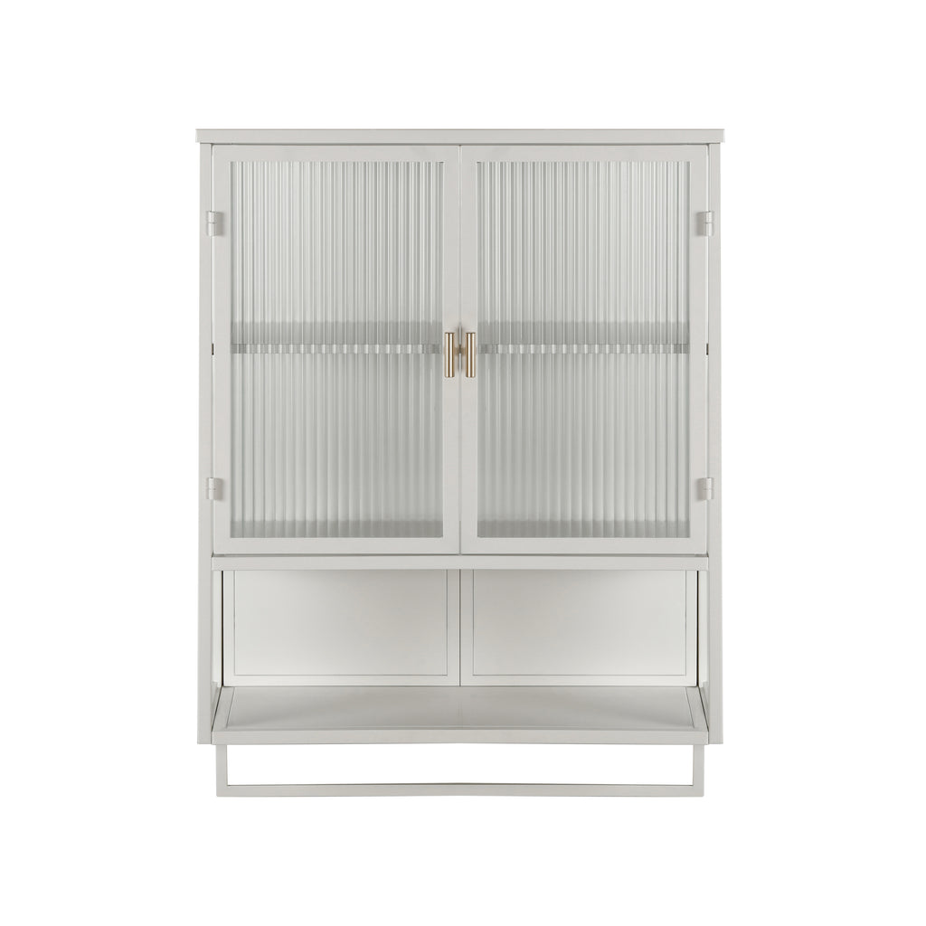 23.62'Glass Doors Modern Two-door Wall Cabinet with Featuring Two-tier Enclosed Storage, an Open Shelf, and Towel Rack, for Entryway Living Room Bathroom Dining Room - Grand Goldman Shop