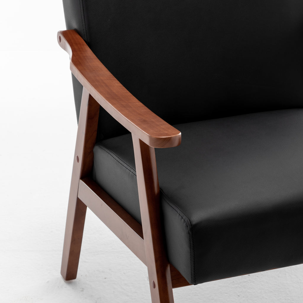 Mid-Century Modern Wingback Accent Chair with Solid Wood Frame and Extra-Thick Backrest – Lounge Chair for Living Room, Bedroom, or Reading Room - Grand Goldman Shop