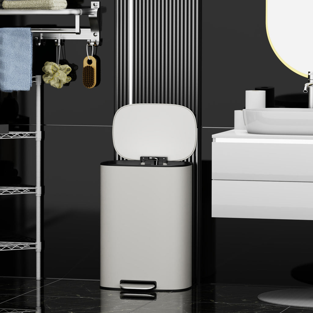 13 Gallon 50L Kitchen Foot Pedal Operated Soft Close Trash Can - Stainless Steel Ellipse Bustbin - White - Grand Goldman Shop