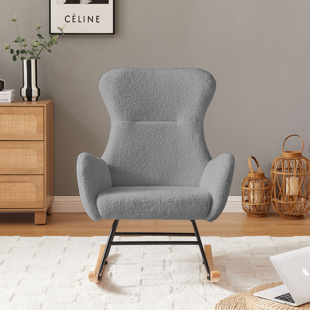 GREY teddy fabric rocking chair - Grand Goldman Shop