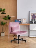 Light Pink Velvet Criss Cross Armless Office Chair with Wheels - Comfortable & Stylish for Home Office, Meditation, and Makeu