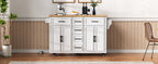 K&K 56.5'' Kitchen Island with Drop Leaf, Power Outlet, Embossed Vertical Stripe Rolling Kitchen Cart on Wheels with 4 Doors , 5 Deep Drawers and Adjustable Shelves, for Kitchen, Dining Room, White - Grand Goldman Shop
