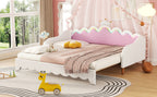 Twin Extending Daybed with LED Lights, Modern Upholstered Princess Daybed With Crown Headboard,White - Grand Goldman Shop