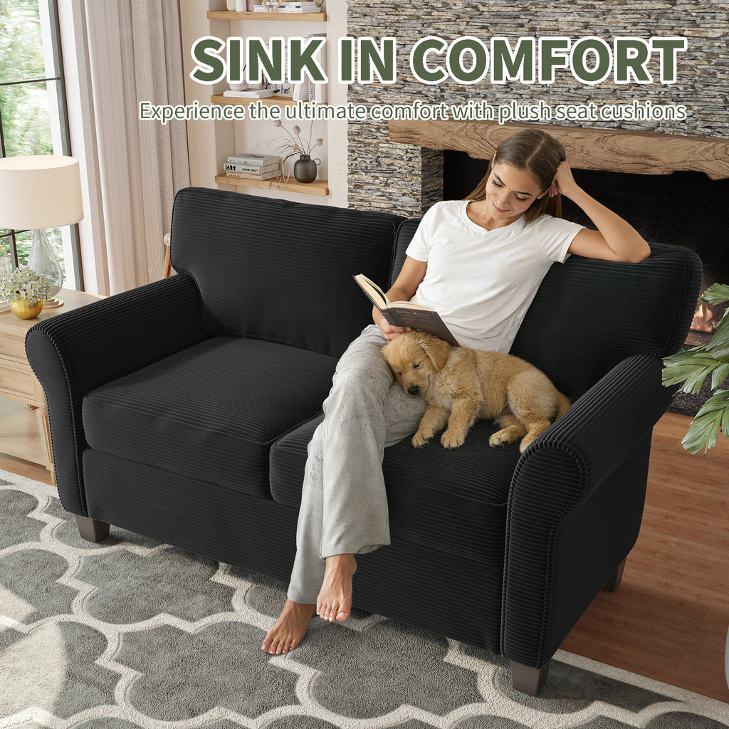 57' Modern 2-Seater Corduroy Sofa With Removable Backrest & Seat Cushions,Padded Armrests,High Rebound Sponge Filled with Solid Wood and Composite Frame,Easy Assembly For Living Room,Bedroom,Office. - Grand Goldman Shop