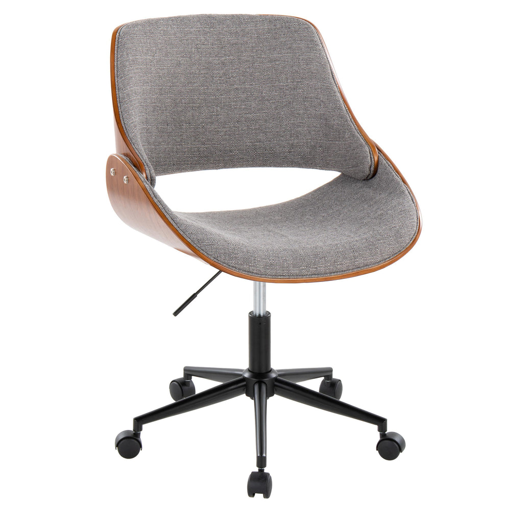 Contemporary Office Chair in Black Metal, Walnut Wood, and Grey Fabric | Premium Home Decor - Grand Goldman