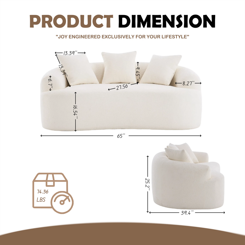LY-025S Loveseat Sofa with Wood Grain Chenille Fabric, Cloud White High-Density Sponge Couch, Compact Design for Small Spaces - Grand Goldman Shop