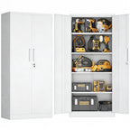 71'H Metal Garage Storage Cabinet, White Tool Steel Locking Cabinet with Doors and 4 Adjustable Shelves, Tall Cabinets for Ga