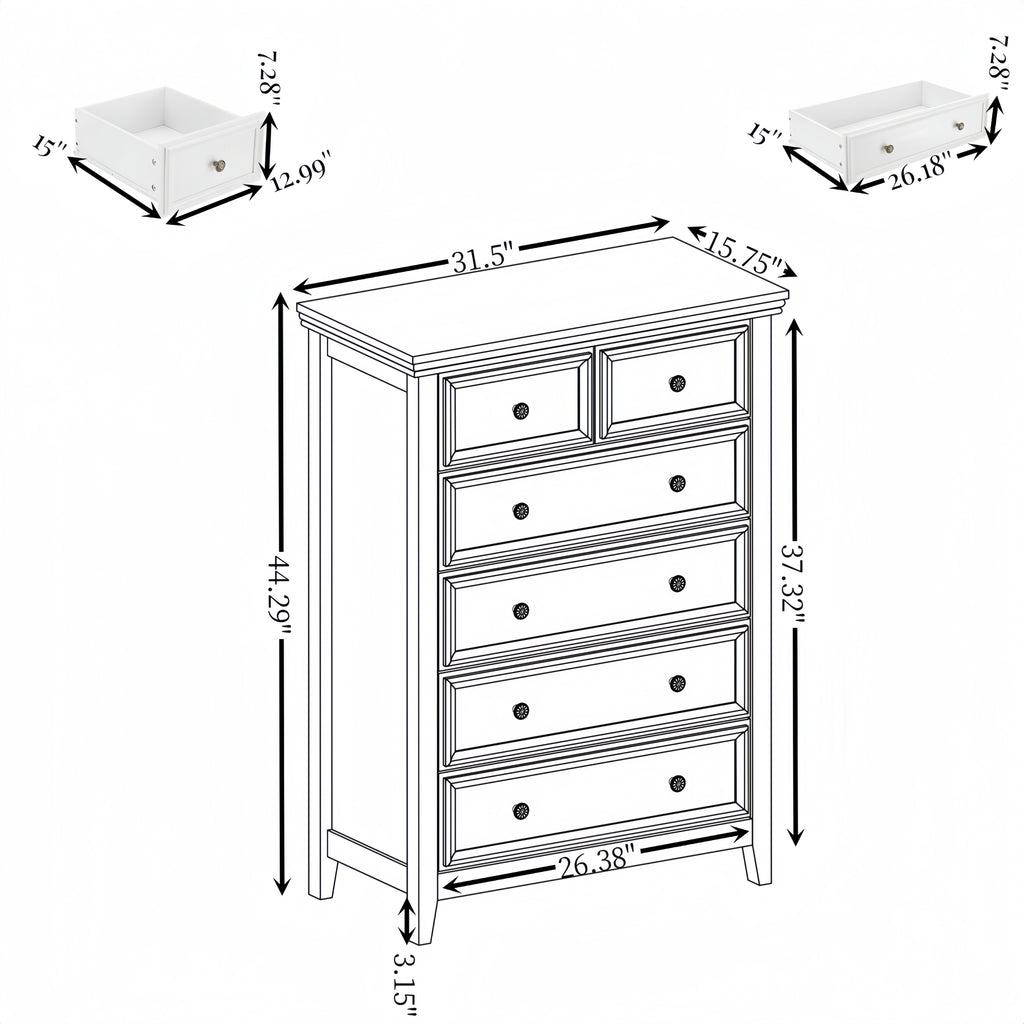 Modern 6 Drawers Dresser 6 Drawers Cabinet,Chest of Drawers Closet Organizers and Storage Clothes Storage Drawers Cabinet for Living Room, Farmhouse Dresser Organizer white - Grand Goldman Shop