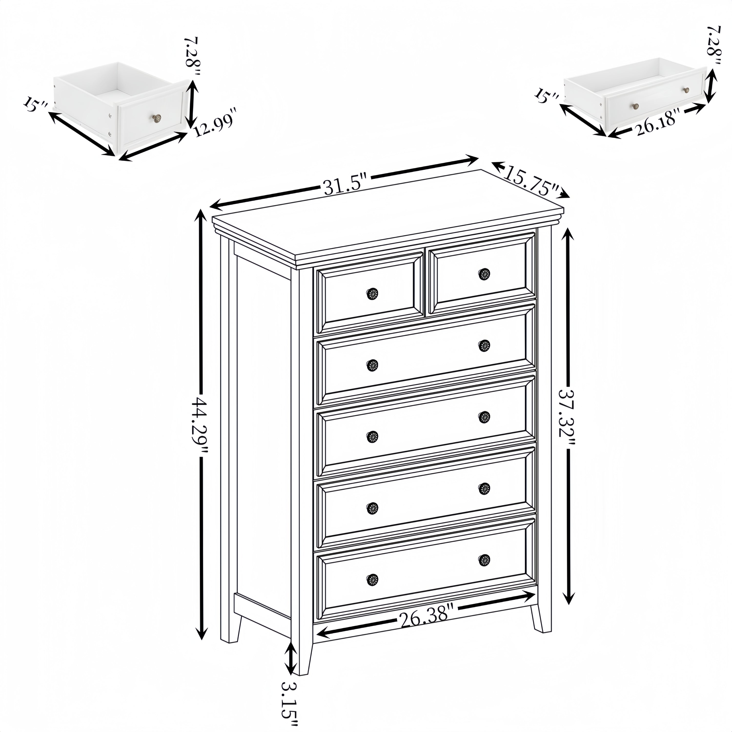 Modern 6 Drawers Dresser 6 Drawers Cabinet,Chest of Drawers Closet Organizers and Storage Clothes Storage Drawers Cabinet for Living Room, Farmhouse Dresser Organizer white - Grand Goldman Shop