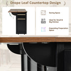 K&K 53.7' Farmhouse Kitchen Island with Power Outlet, 2 Sliding Barn Door Kitchen Storage Island with Drop Leaf, Spice Rack Rolling Kitchen Cart on Wheels, for Home, Kitchen and Dining Room, Black - Grand Goldman Shop
