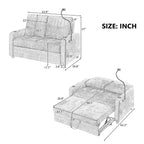 Modern Loveseat Pull-out Sofa Bed with Adjustable Backrest, Cup Holders, Phone Holder, Charging Ports, Side Storage Pockets, Grey Chenille - Grand Goldman Shop